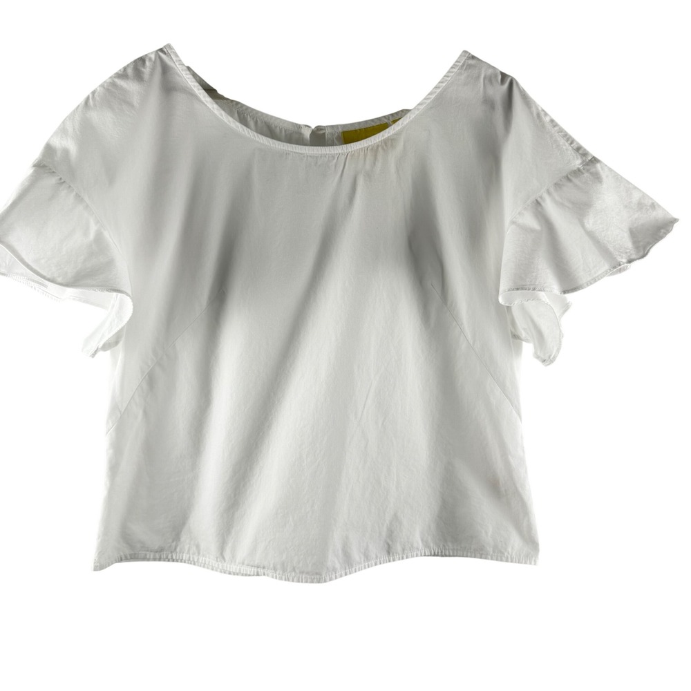 Maeve Anthropologie Fluttered Poplin Top Sz 14 Cropped Scoop Neck Softgirl